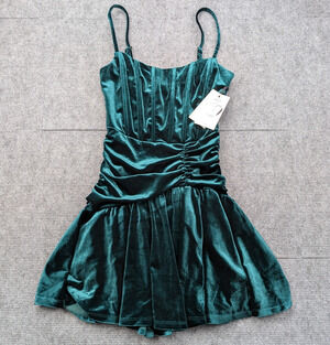Iris Velvet Mini Dress Womens Small Corset Whimsigoth 90s Hoco Emerald Victorian